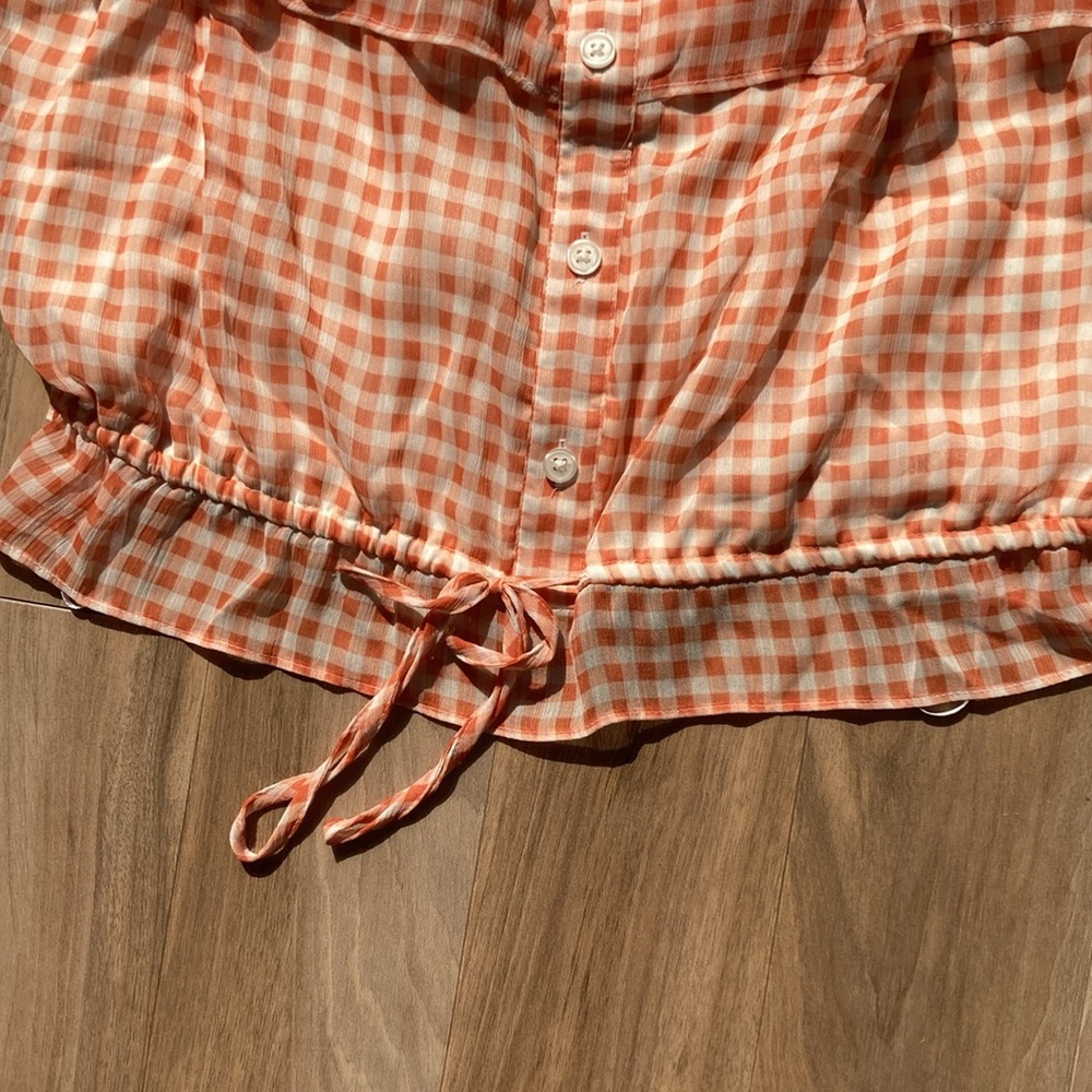 LC Lauren Conrad check print ruffle detail boho top L - Picture 8 of 17